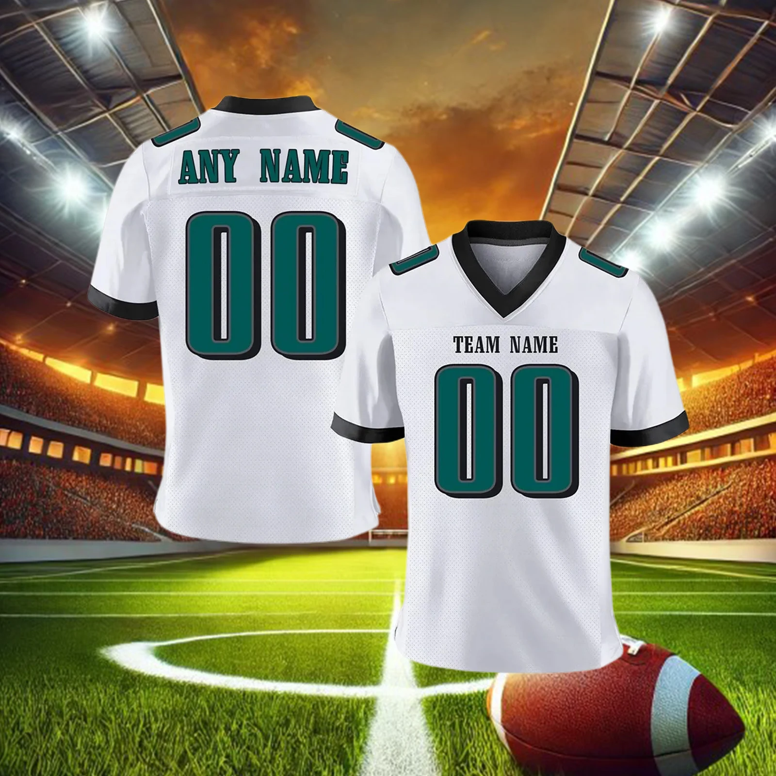 Custom Green Black White American Football Jersey Personalized Printed Name Number Team Uniform Fans Gift for Adults Kids