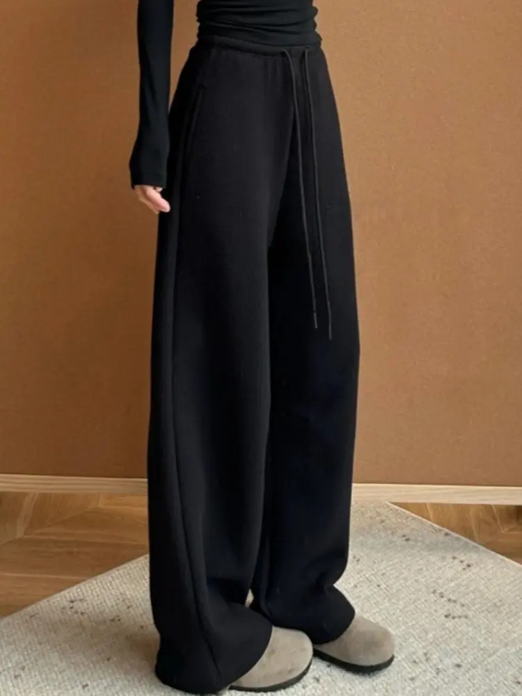 

Bla Fce Lined Skinny Wide Leg Pants Women's High Waist Trousers Korean Sle Commute Wind Winter New Arrival Banana Pants