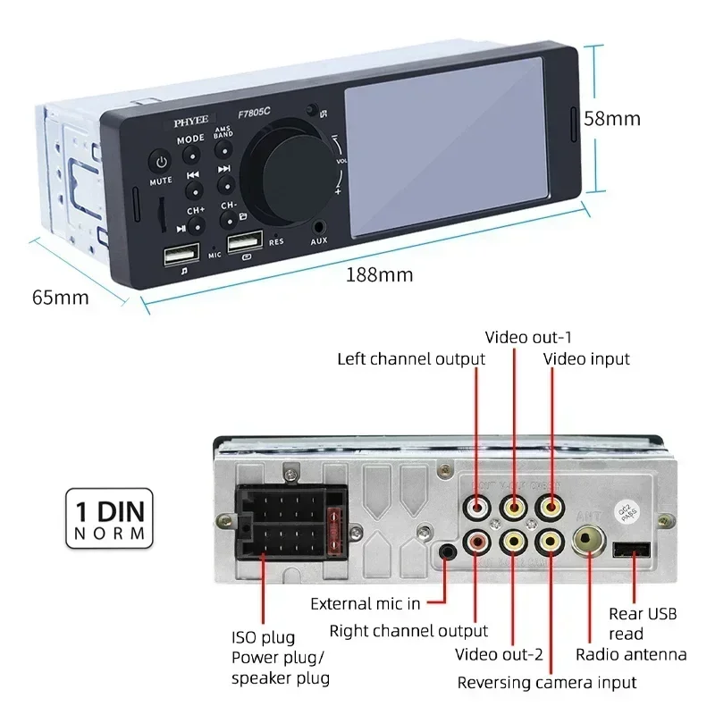 1 Din 4" CarPlay Car Radio Bluetooth Android-Auto MP5 Player Handfree A2DP USB Stereo Audio System Multimedia Head Unit F7805C