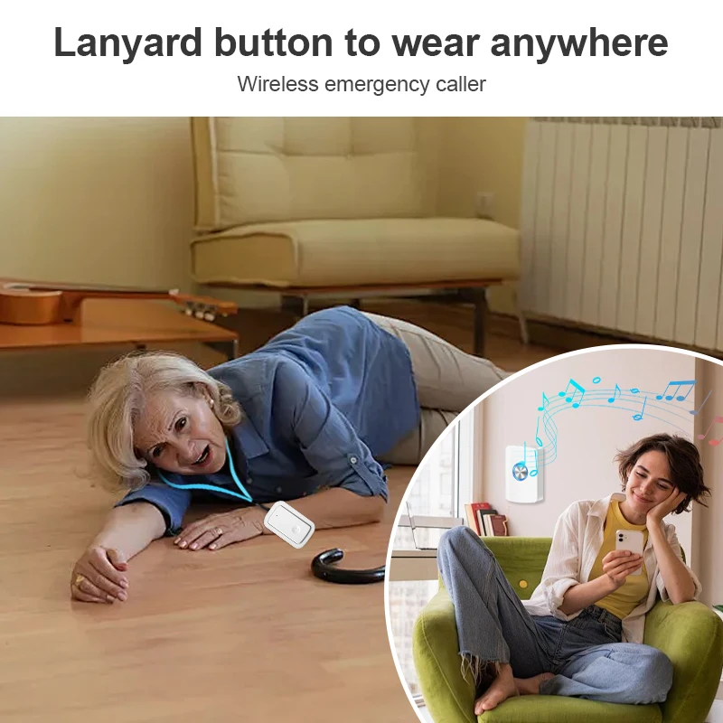Wireless Doorbell Elderly Pager Emergency Call Button Patient Help Doorbell 45 Songs Paramedic Pager Battery type Home Door Bell