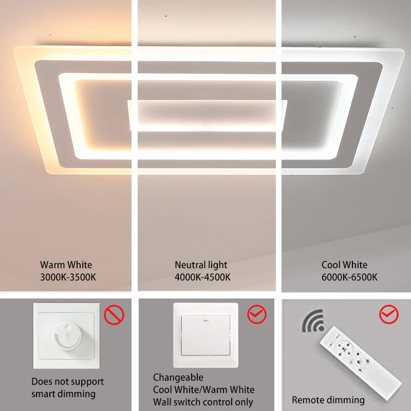 Imagem -04 - Modern Dimmable Square Led Teto Lustre Luzes para Sala de Estar Quarto Cozinha Lâmpadas Brancas com Controle Remoto