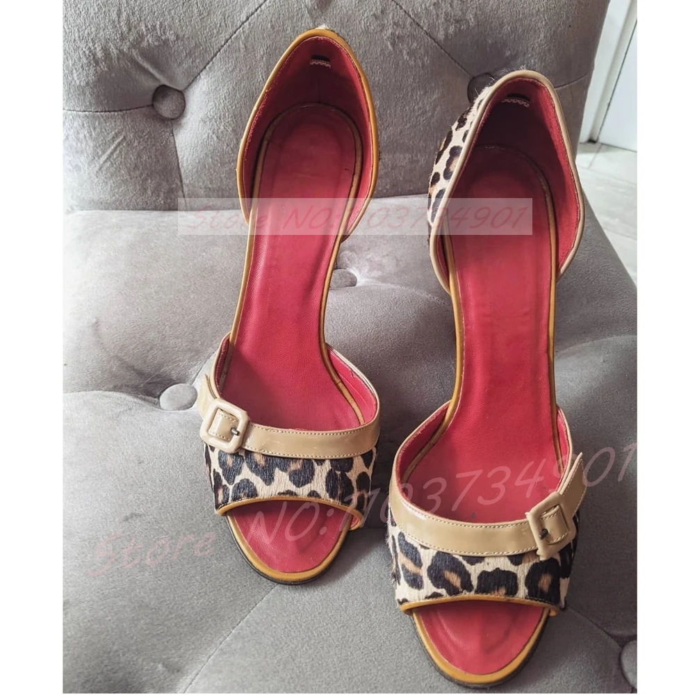 Pony Hair Dalmatian Print Heels Sandals Women Buckle Details White Open Toe Pull-On Shoes Party Night High Heels Sandals