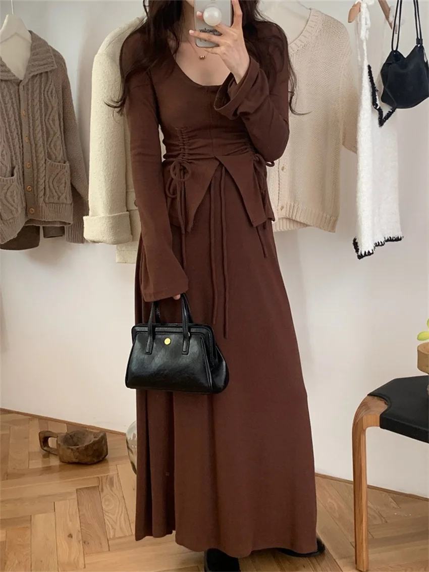 

Alien Kitty Autumn New Flare Sleeve Sweaters OL Women Skinny Elastic Waist Long Skirts Sets Elegant 2023 Office Lady Suits