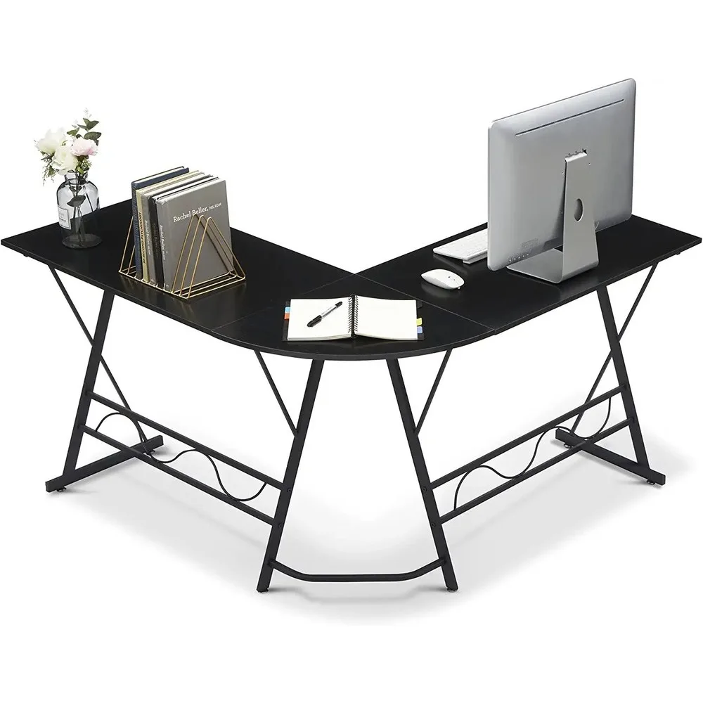 مكتب كمبيوتر على شكل حرف L بإطار معدني، طاولة دراسة للكتابة على مكتب Honm #4