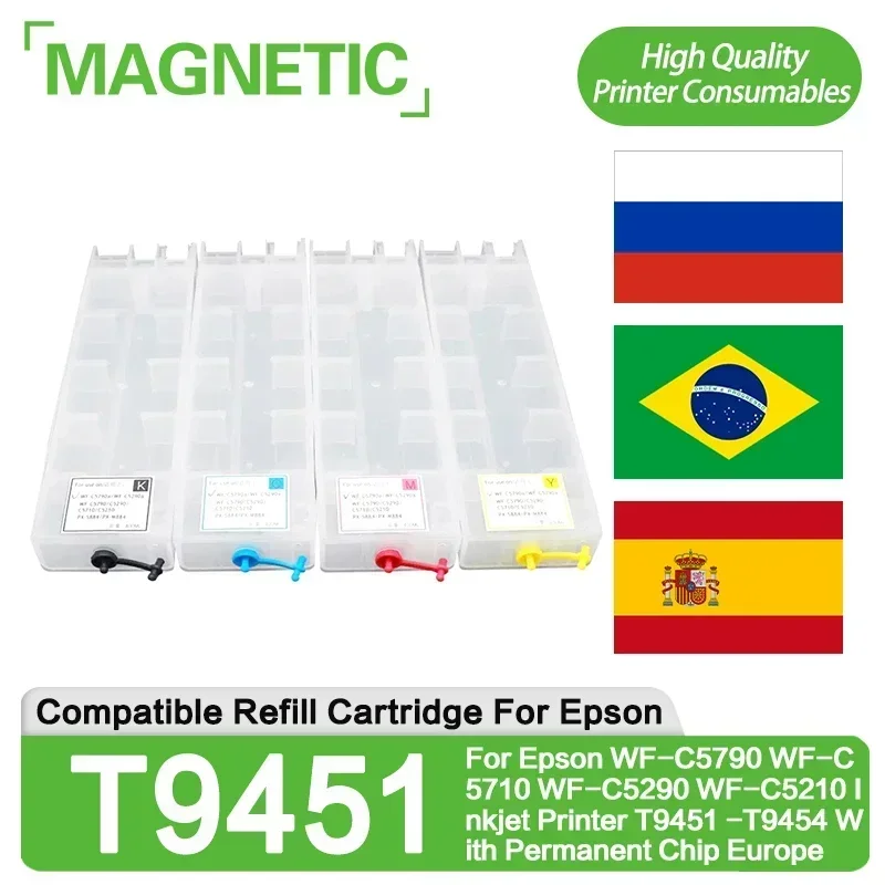 recarga cartucho para impressora jato de tinta epson versao europeia wf c5790 wf c5710 wf c5290 wf c5210 t9451 t9454 com chip permanente 01