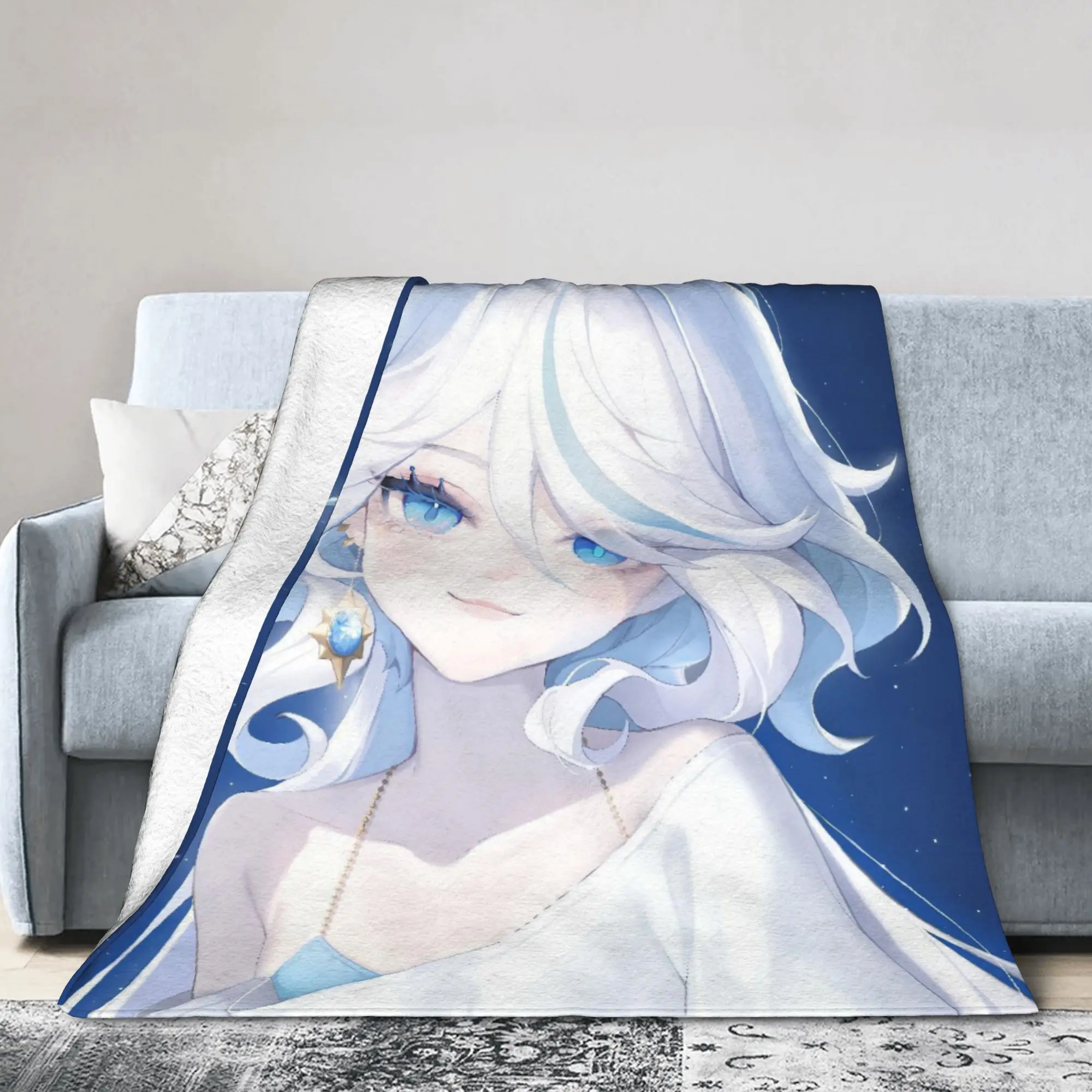 Furina Genshin Impact Blanket Coral Fleece Plush Spring/Autumn Multi-function Throw Blankets for Home Bedroom Bedspread