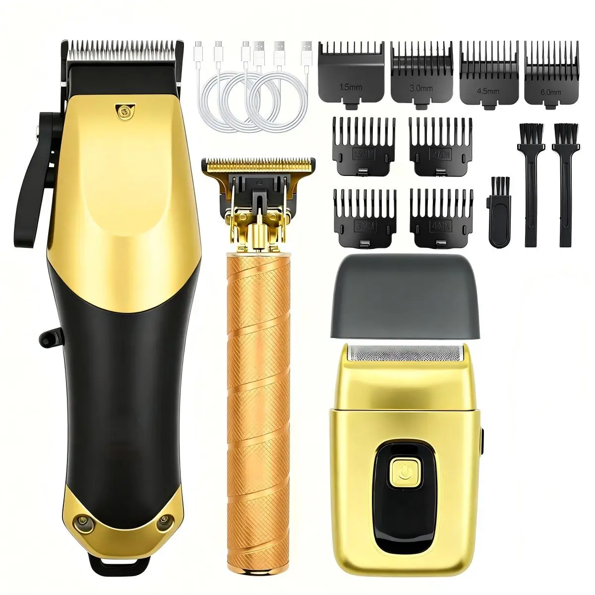 3in1ヘアクリッパーキットusb充電式バリカンt字刃トリマーフォイルシェーバー9種類のガイドコーム付き男性用ホームサロンヘアスタイリングケアツール