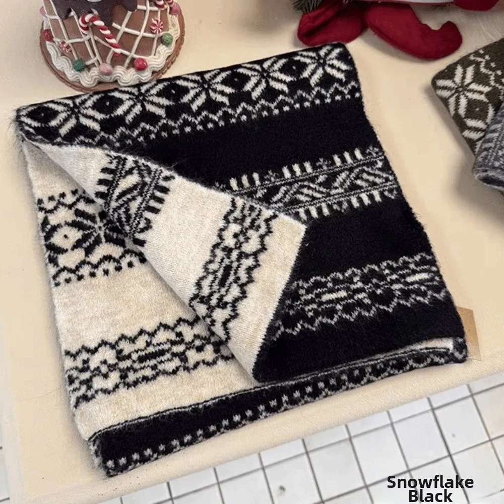 Knitted Fabric Christmas Scarf Snowflake Pattern Double-Sided Knitted Scarf Korean Style Warm Winter Scarf Couple Accessories