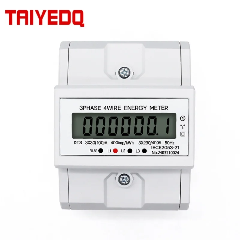 LCD AC Din Rail 230V 3 Phase 4 Wire Energy Meter Power Consumption Monitor kWh Meter Wattmeter 3×30(100A) 50/60HZ