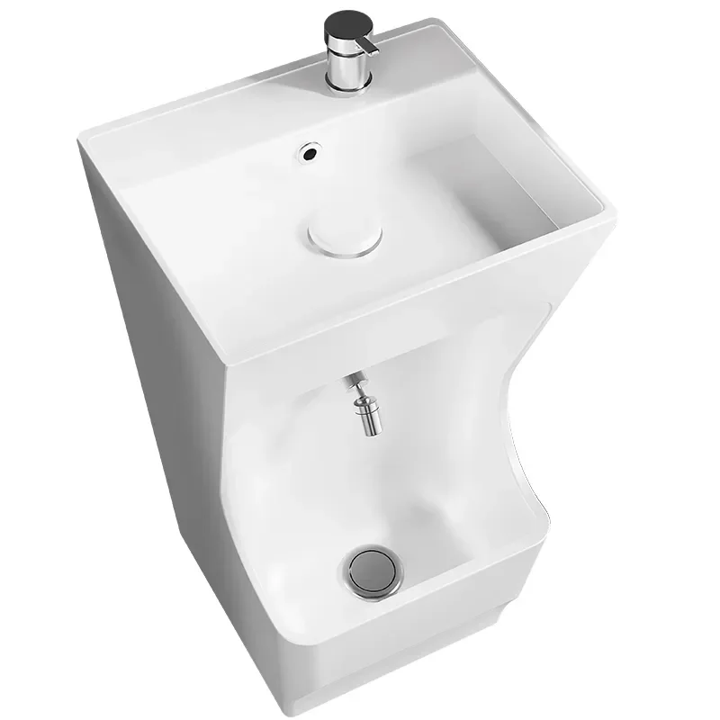 Outdoor Ceramic Wash Basin Integrated Column Sink Multi Functional Hand Foot Washing Station for Pool Garden Patio Use