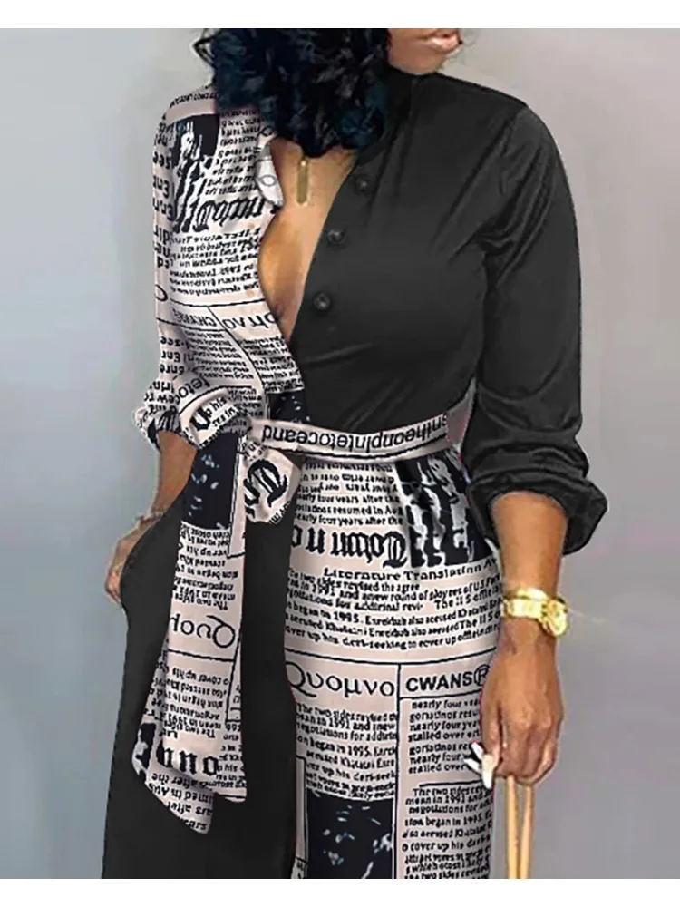 Mono informal de manga larga con cuello en V profundo para mujer, ropa de calle holgada con botones, pantalones largos, 2023