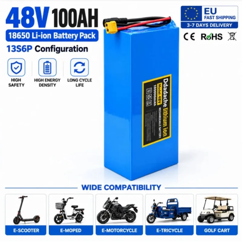 48V 100Ah 13s6p Lithium-Batteriepack 48V 100Ah 250W-2000W Citycoco Motorroller-Batterien mit integriertem 50A BMS