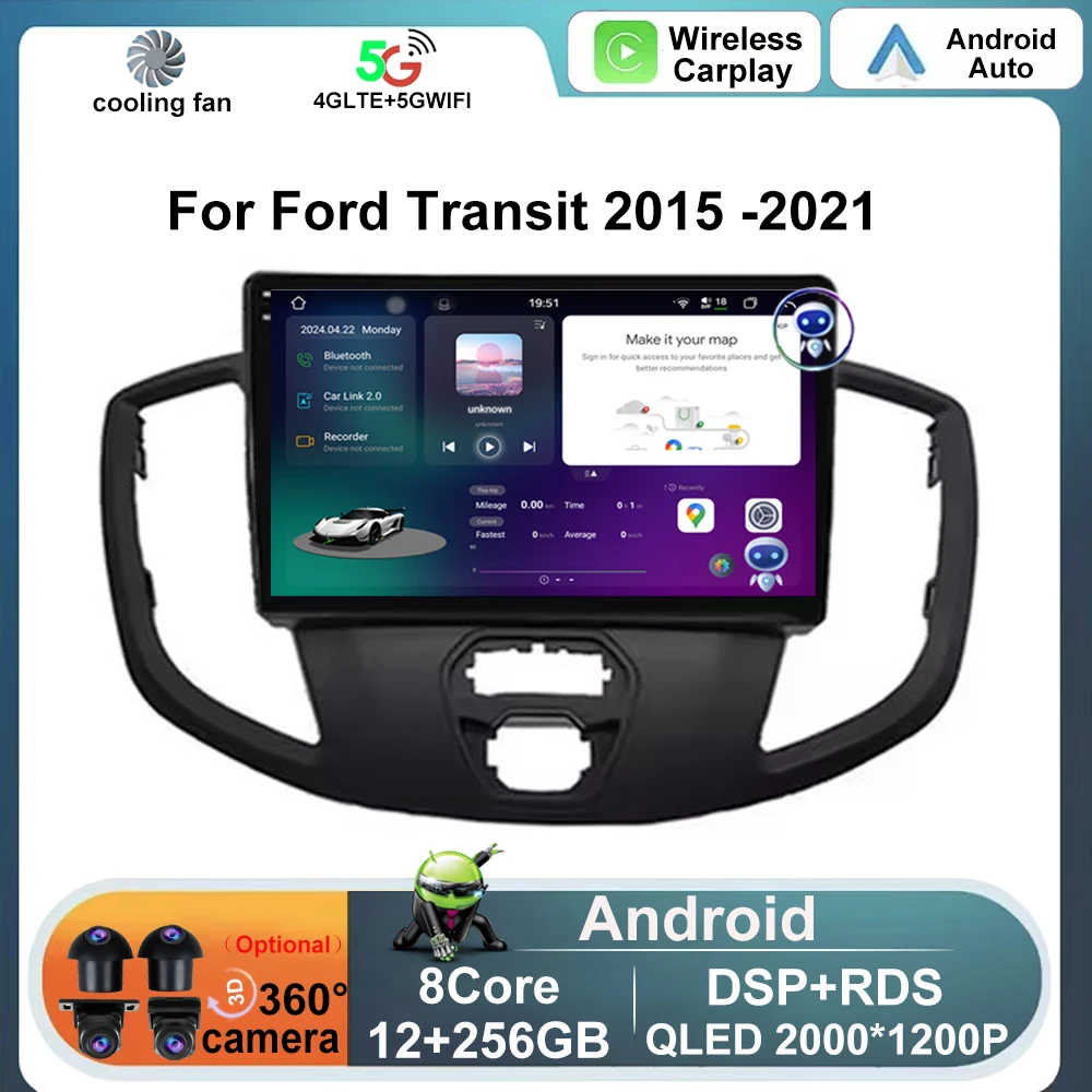 

Radio Multimedia Navigatie 9 inch Android 13 For Ford Transit 2015 -2021 Stereo Dsp Video Player 4G Wifi Autoradio BT No DVD