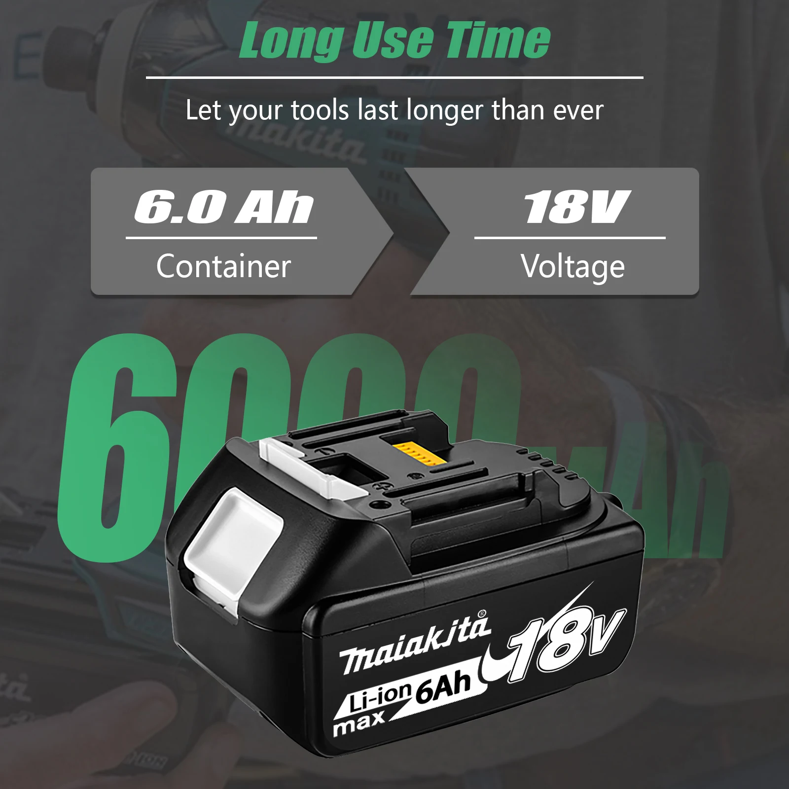 بطارية maiakjta أصلية 100%، بطارية قابلة لإعادة الشحن 18 فولت 6.0 أمبير في الساعة، تحل محل بطارية أداة الطاقة maiakjta BL1830BL1840BL1850BL1860B