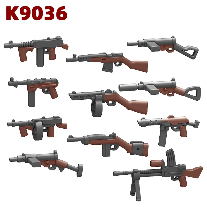 MOC WW2-armas militares, soldados, figuras alemanas, bloques de construcción, Rifles del ejército británico, pistola Submachine AK, ladrillos,