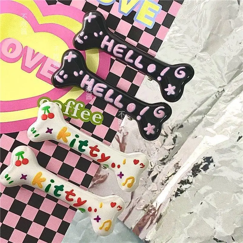 Cartoon Sanrios Hellokittys Bone Shape Bangs Side Clip Bb Hair Accessories Girl Heart Cute Kawaii Issue Card Hair Accessories