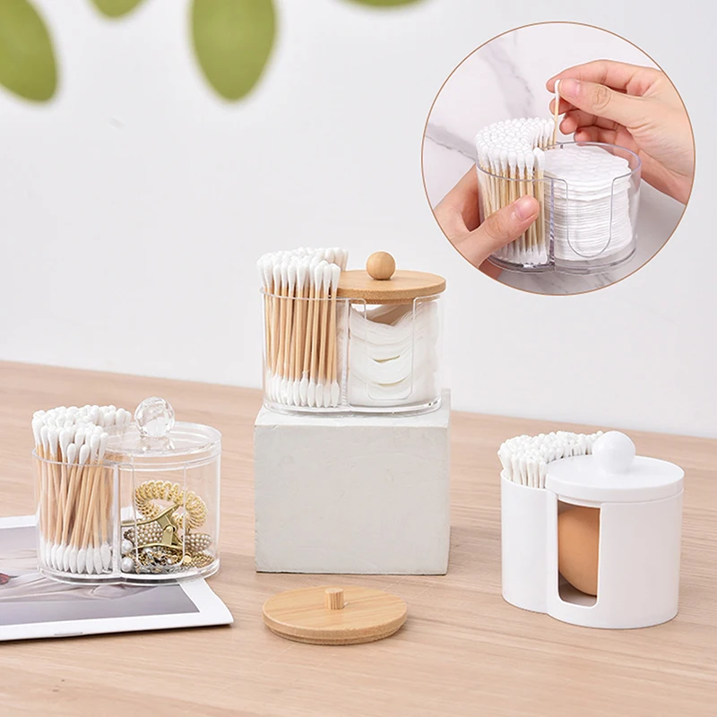 Caixa de armazenamento de vara de algodão buraco duplo recipiente redondo almofada de maquiagem puff organizador titular à prova de poeira portátil durável banheiro jar
