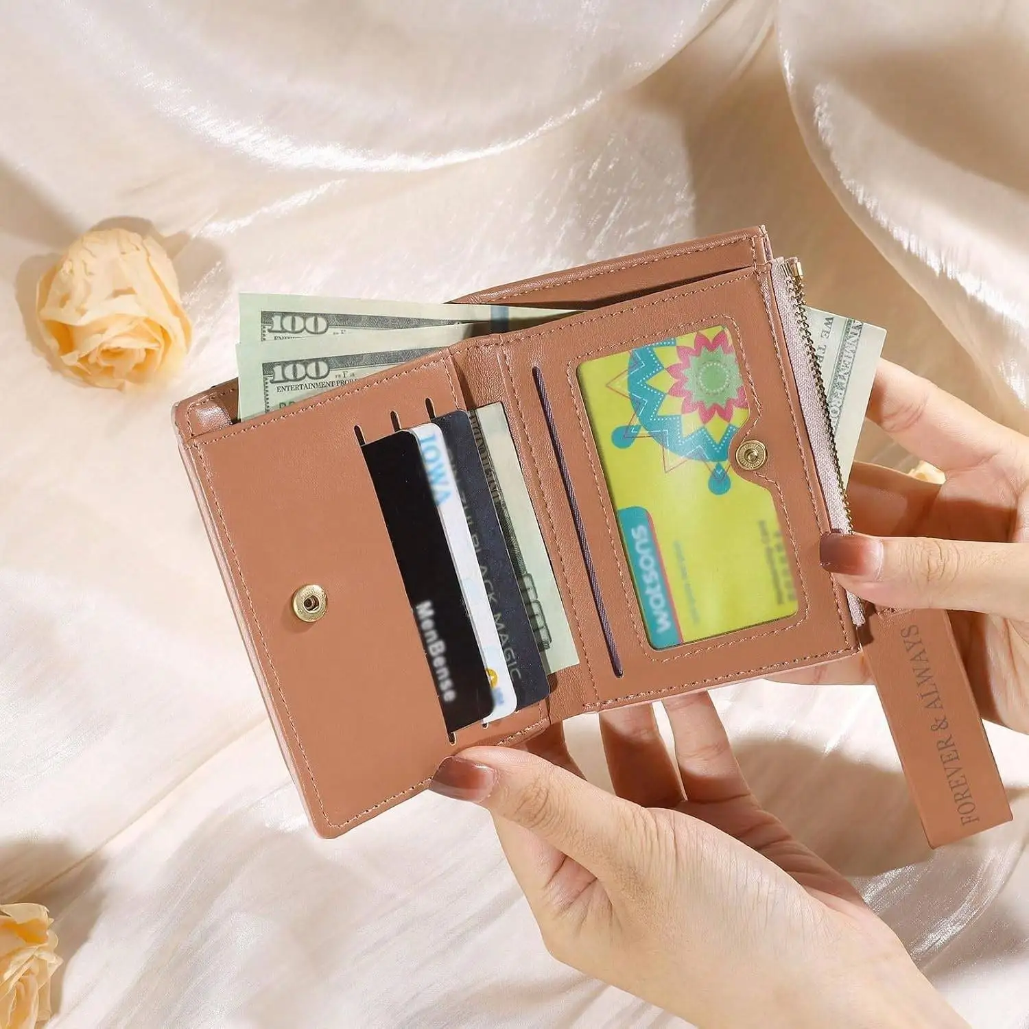 Personalized Photo & Name Fashion Wallet for Women Personalized Gift for Her for Mother Custom Photo Pink Purse with Card Holder