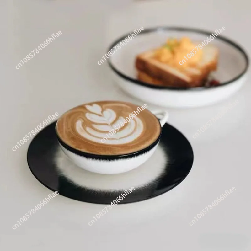 Espresso Cup Saucer Ceramic Dark Black Latte Cup