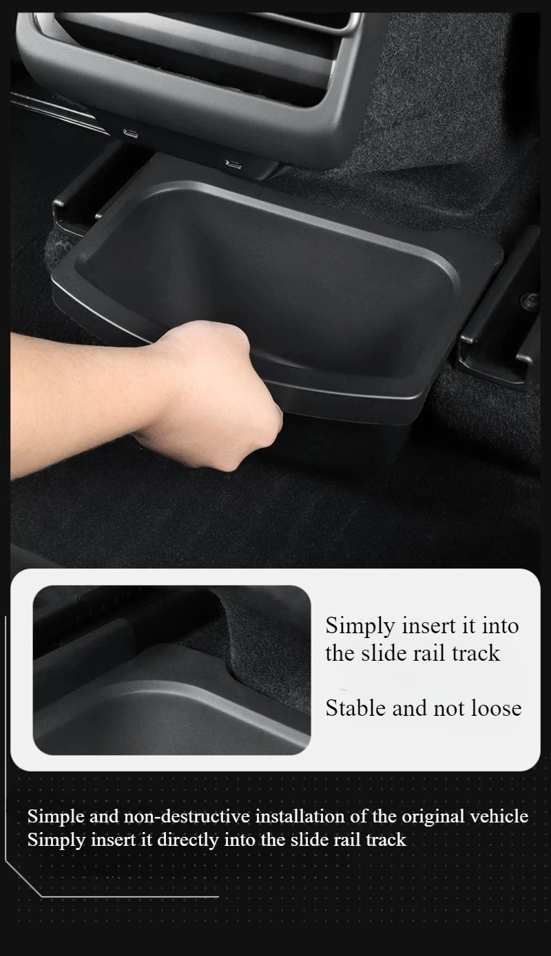 Für Tesla Model Y Juniper 2026 TPE Hintere Mittelkonsole Aufbewahrungsbox Organizer mit Abdeckung Mülleimer Unter dem Sitz Auto-Zubehör – Detail 10