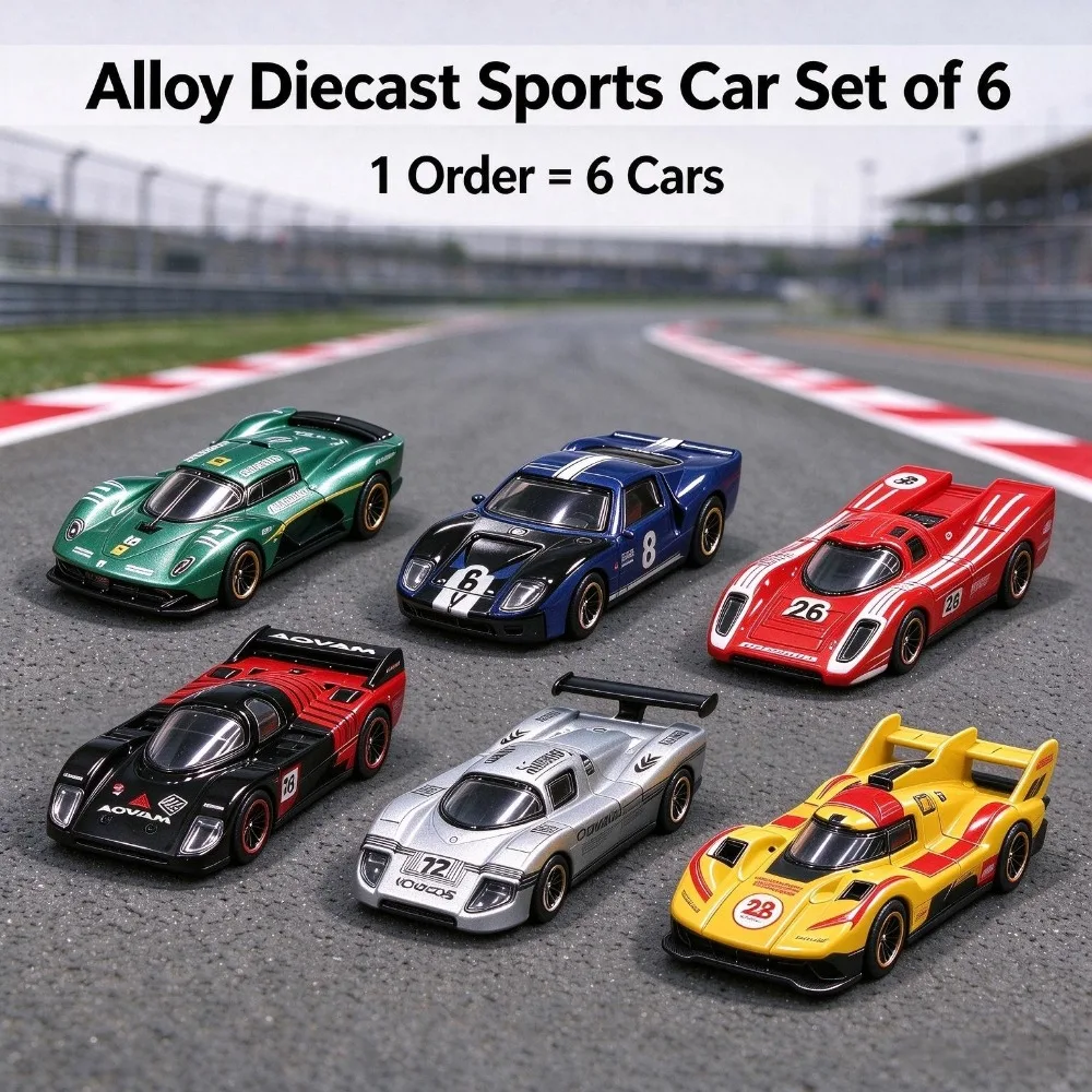 6Pcs 1:64 Diecast Sport Race Car Models, Alloy Racing Vehicle Bundle, Detailed Livery, Desktop Showcase Gift Set For Car Hobbyis