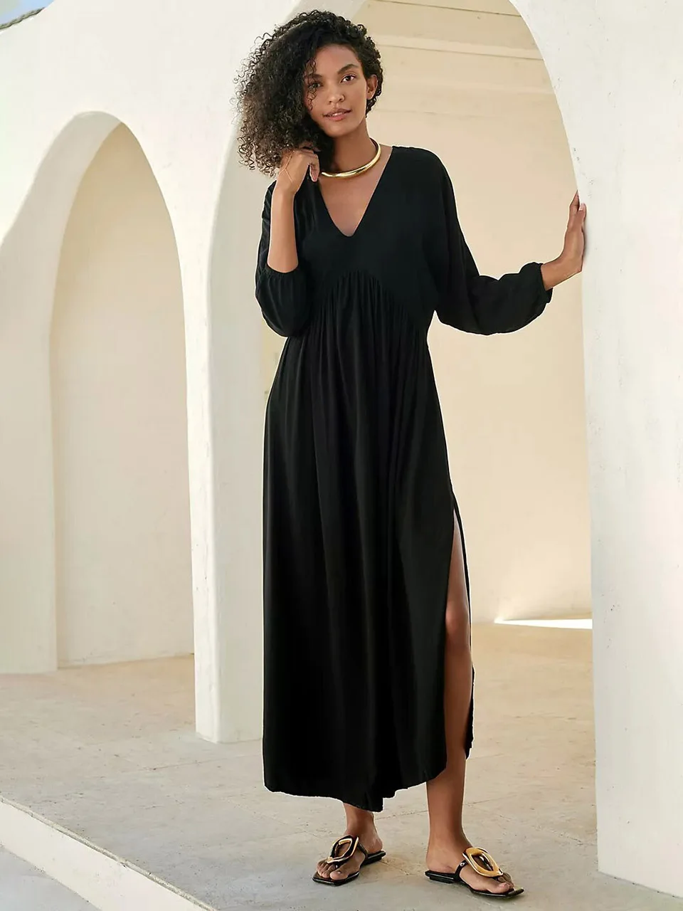 2023 V-neck Satin Beach Dress Long Kaftan Women Bikini Cover Up Beachwear Robe De Plage Tunic Female Bathing Suit Maxi Dresses