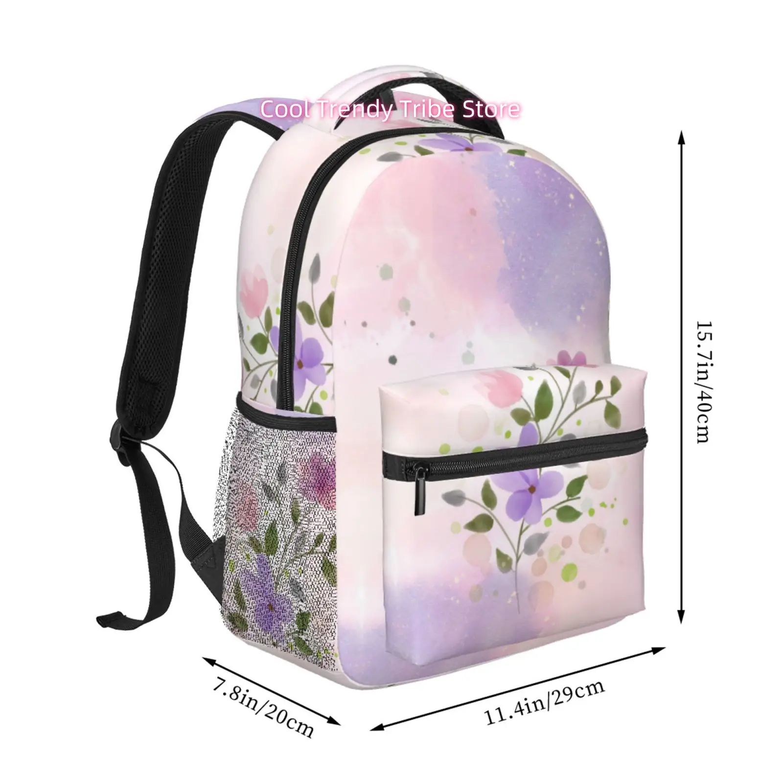 Dreamy Pastel Floral Watercolor Print Backpack, High Quality Oxford Cloth, Adjustable Straps, Ideal for Commuting and Work