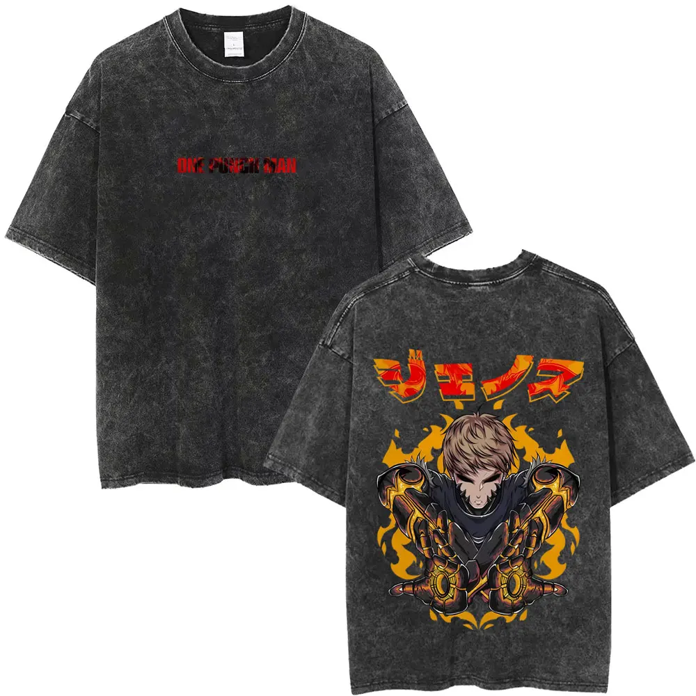 غسلها خمر أنيمي واحد لكمة رجل Genos الجرافيك تي شيرت الرجال النساء موضة الكرتون مانغا تي شيرت الذكور عادية المتضخم تي شيرت #1
