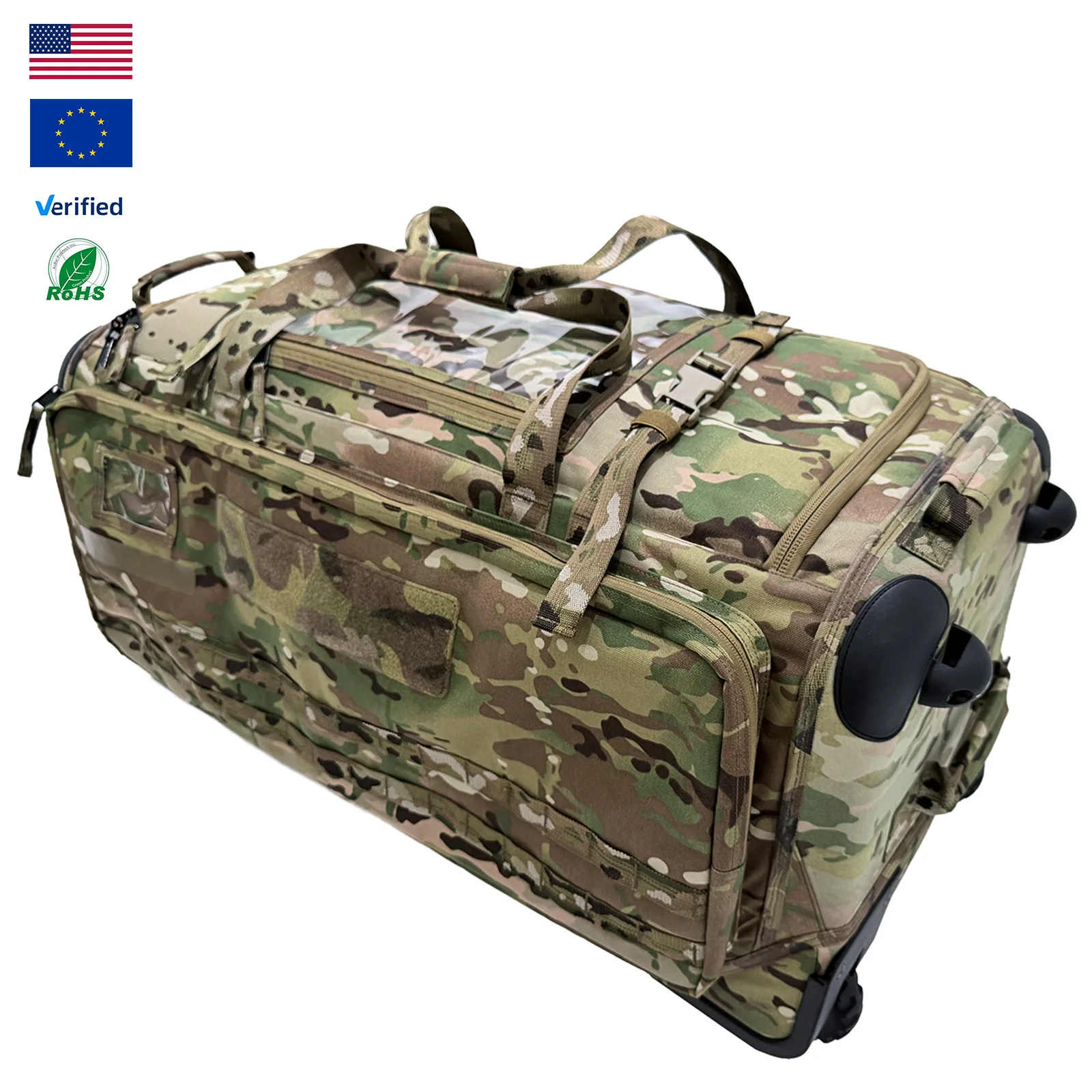 1000D Tactical Gear Trolley Case 142L Heavy-Duty Luggage Range Rolling Duffel Bag Molle for Equipment Loading