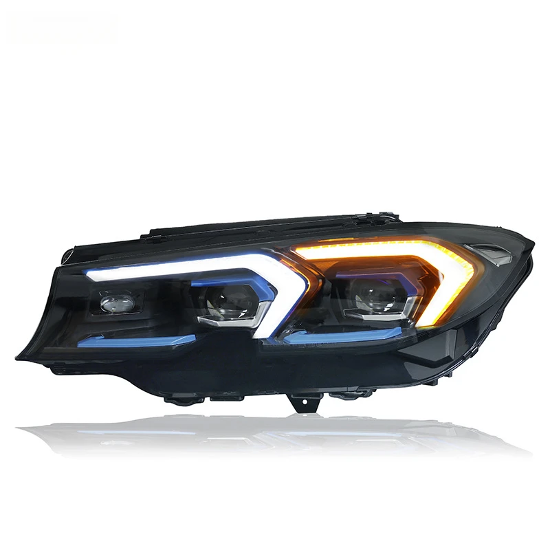 Suitable for 2020-2022 BMW 3 Series G20 headlight assembly modification with blue frame LED lens, daytime running lights, and se