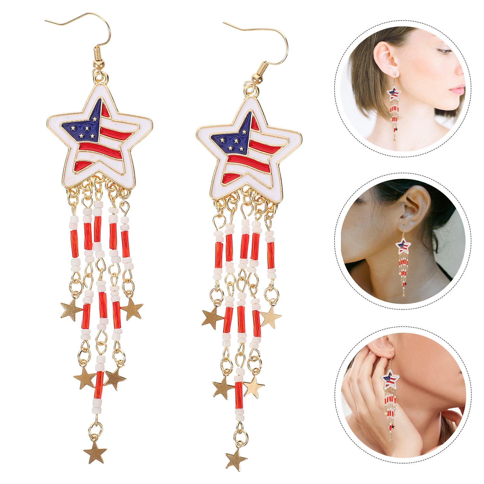 

American Flag July Drop Fashion Earrings For Women Dangle Vintage Ladies Fashion Independence Dangle Earrings For Independence