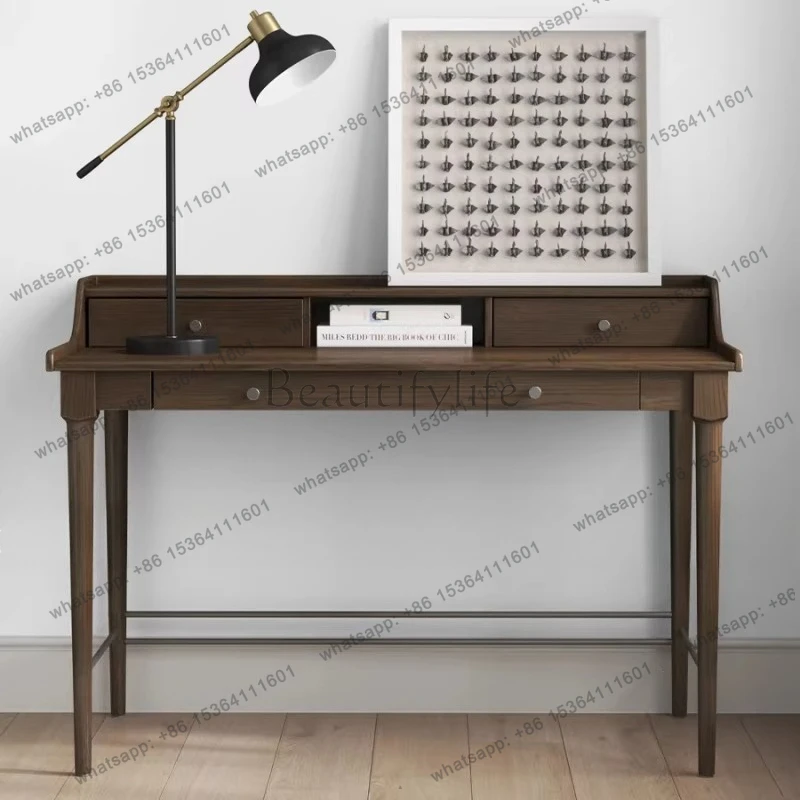 

American retro computer desk integrated solid wood desk Nordic simple small storage table