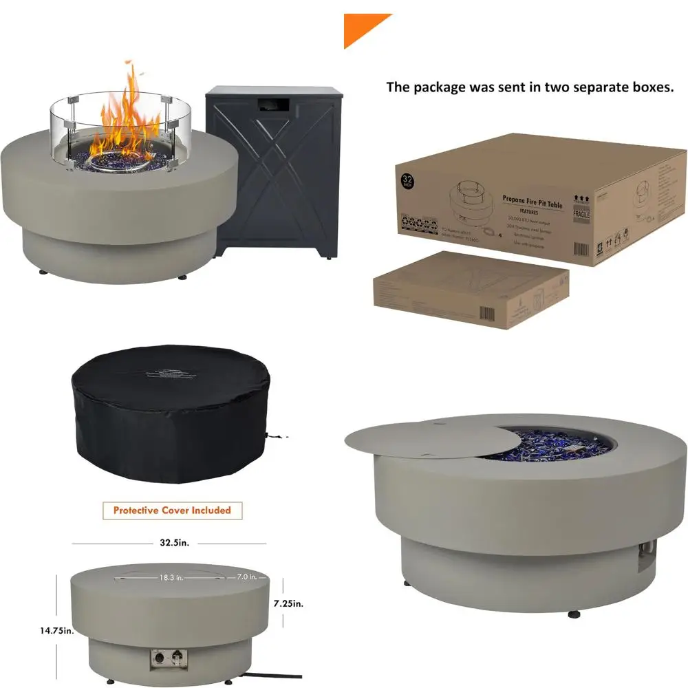 

Газовая костра для пропана на открытом воздухе, 32,5 дюйма, с крышкой бака 20 фунтов, ветрозащитный экран 50 000 БТЕ для использования в патио