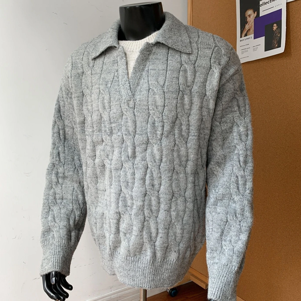 

Повседневный свободный мужской вязаный свитер из двух частей с отложным воротником, осень-зима, Новое поступление, Премиум-чувствительный полиэстер...