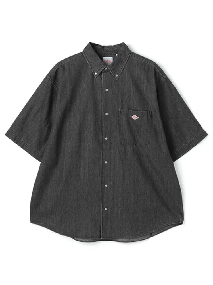 

DANTON short-sleeved lapel snap-down loose half-sleeved cotton summer denim shirt