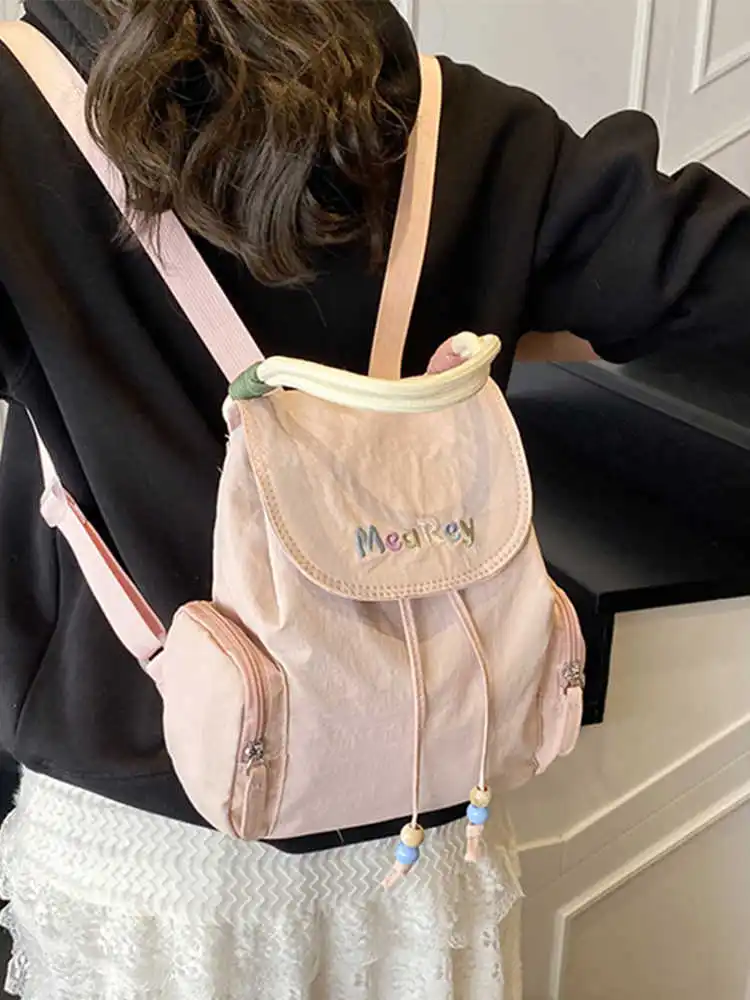 

Letter Embroidery Women Backpack Casual Fashion Solid Color School Bags hasp Drawstring Canvas Female Travel Bags
