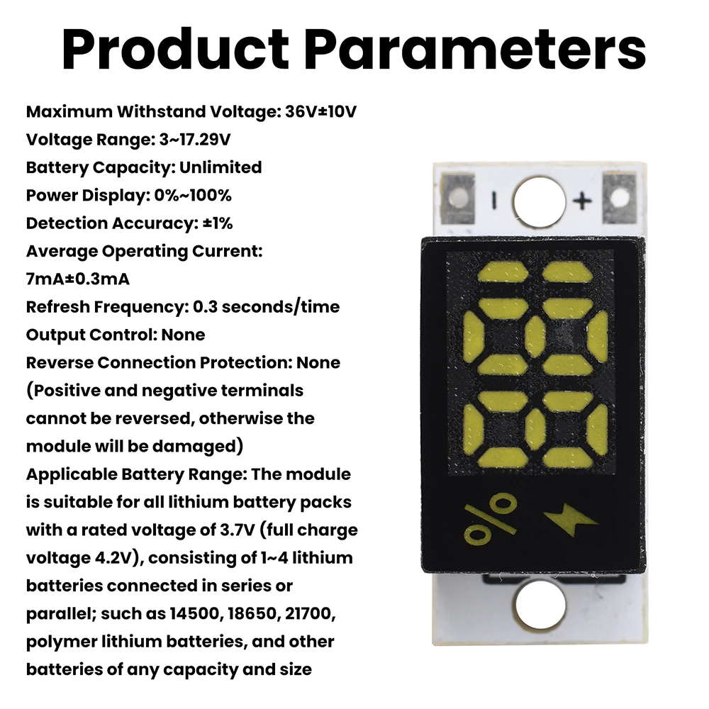 Mini Battery Level Indicator Module, 1S, 2S, 3S, 4S Series Battery Meter, Lithium Battery Percentage Display Module