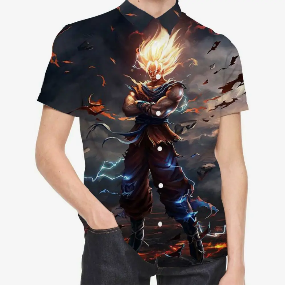 Dragon Ball Z Super Saiya Male Clothes Men's Shirt Streetwear Shirts Harajuku Social 5XL Blouse Summer Original Vegeta Anime Y2k