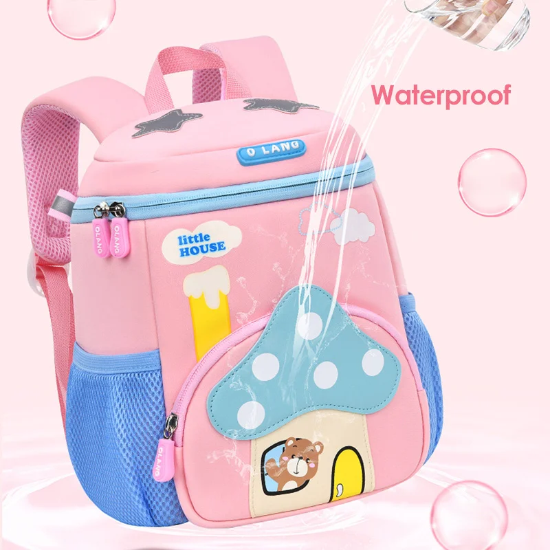 Cartoon Pink Mushroom Children School Bags for Girls Super Light Kindergarten Kids Backpack Kawaii Book Pack Mochilas Escolares