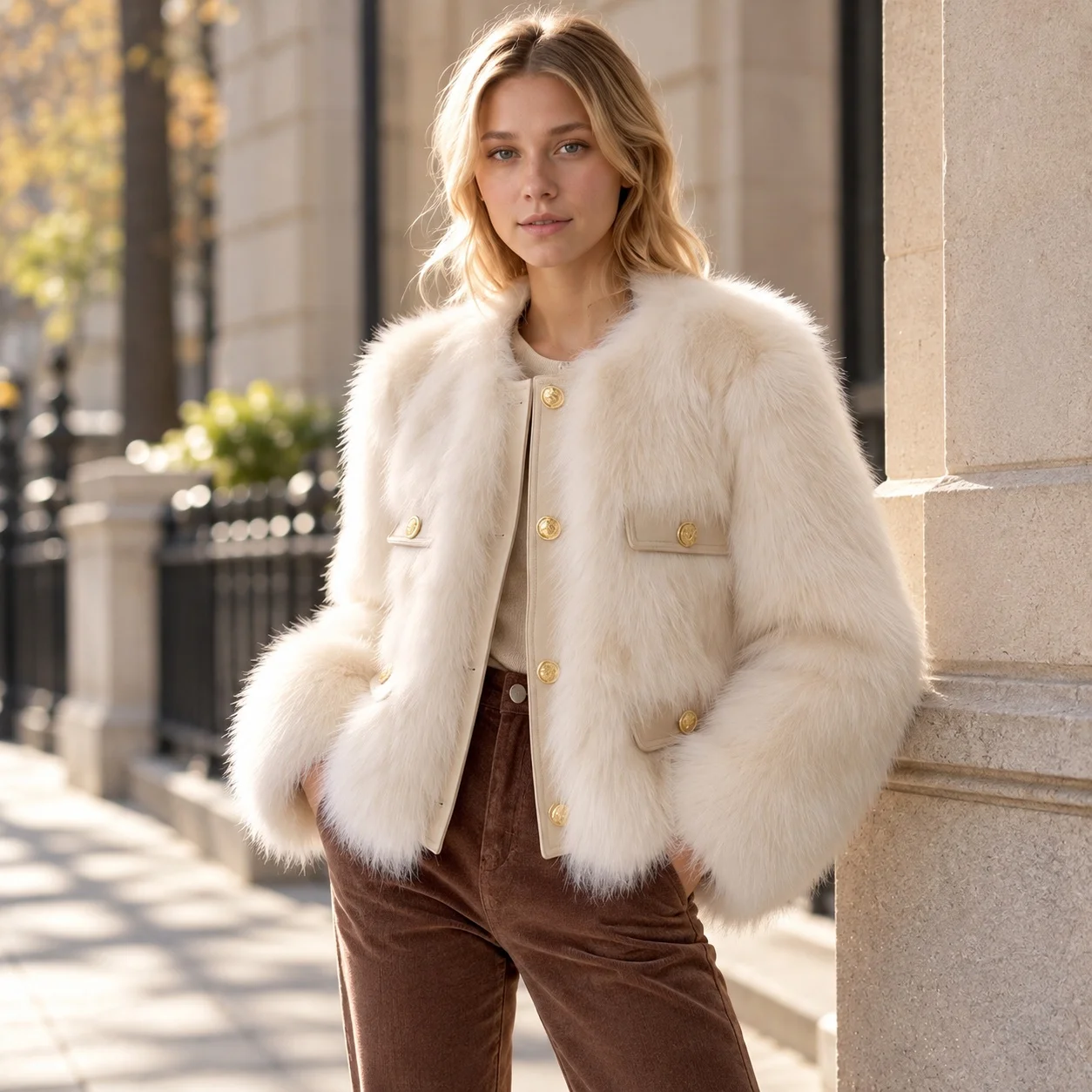 No Hood Patchwork Coat Regular Length British Style with Round Neck Elegant Commuter Sweet and Fresh Women Winter Jacket