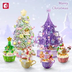 SEMBO Fantasy Christmas Tree Light Music Box Building Blocks MOC Sweet Cake Cup Model Bricks Toys Romantic Gifts for Girlfriend