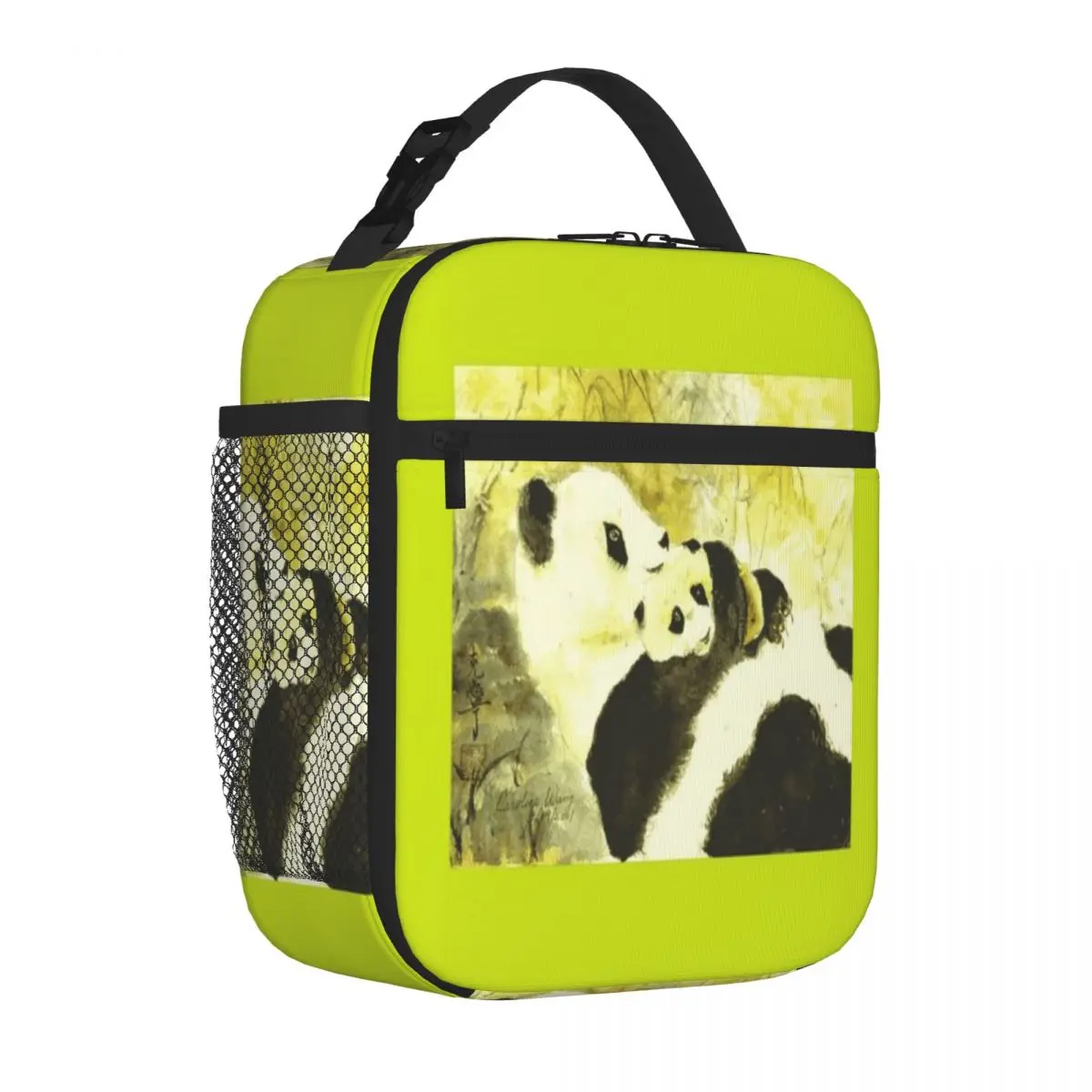 Hot Sale Traditional Ink Panda And Cub Painting Feminine Durable Lunch Bag Hospital Visiting Food Cooler Bag