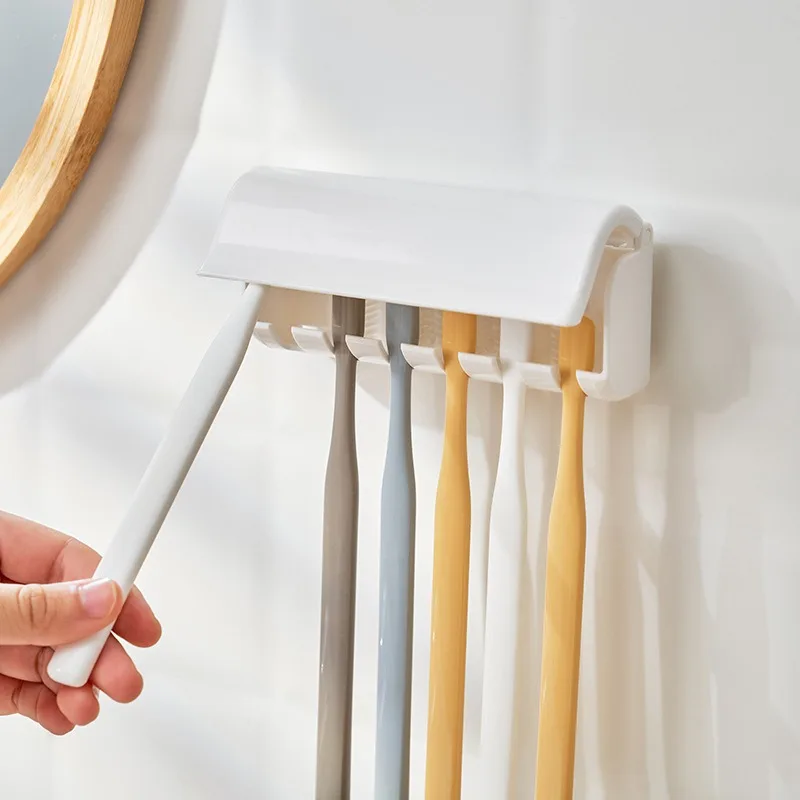 Tooth Brush Holder Wall Mount Device for Dental Brush Punch-free Bathroom Multi-head Toothbrush Holder Removable Washable YSJ004