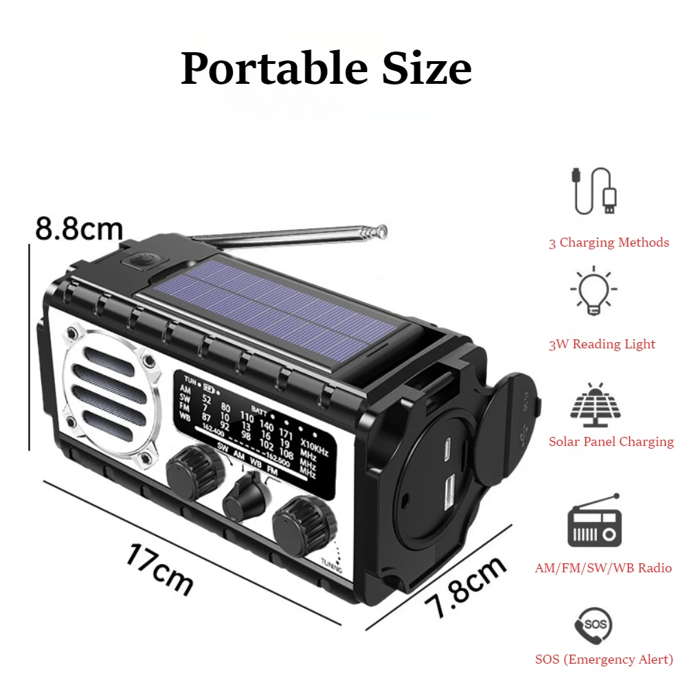 Portable Solar Hand Crank Emergency Radio 20000mAh AM FM Radio with Flashlight