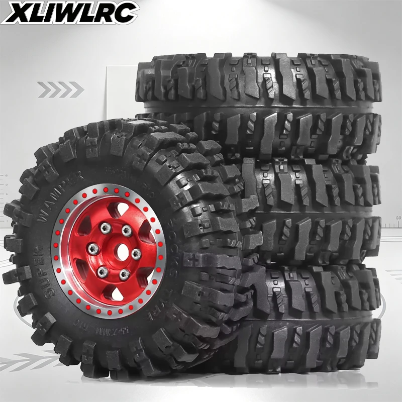 4PCS 1/24 1/18 RC Crawler Tires and Beadlock Wheels Rims Offset -2.5mm for 1:24 1:18 Car Axial SCX24 FMS AX24 FCX18 FCX24 TRX4M