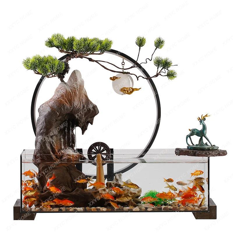 Glass Fish Globe Living Room Desktop Chinese Rockery Landscape Fountain Loop Aquarium