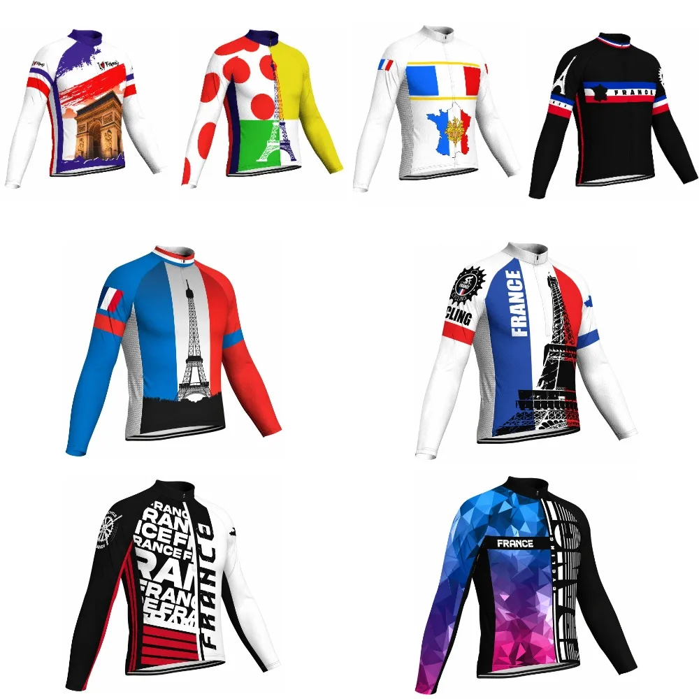 France Long Sleeve Cycling Jersey Men Thin Bike Clothing 3 Pocket Cycling Coat Mtb Jersey