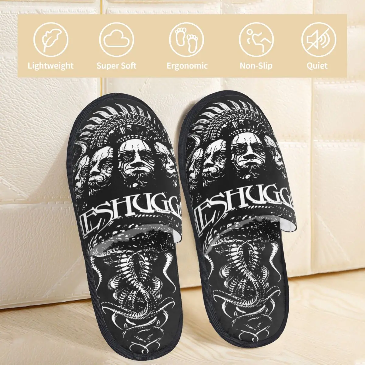 Meshuggah Winter Cotton House Slippers Bedroom Logo Band Soft Household Fur Slides Slippers Non-skid