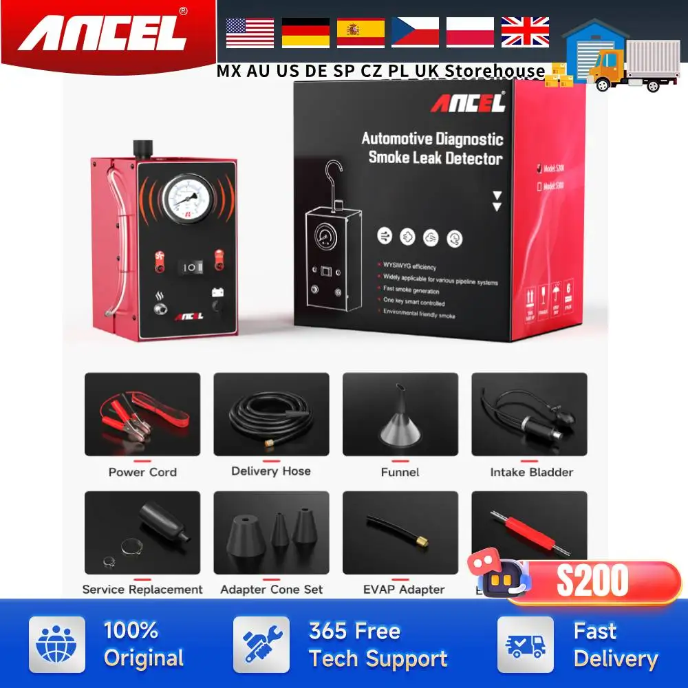 

EVAP Smoke Leak Detector Automotive Car Smoke Machine Diagnostic Tool Vacuum Tester Oil Fuel Pipe Leakage Locator ANCEL S200