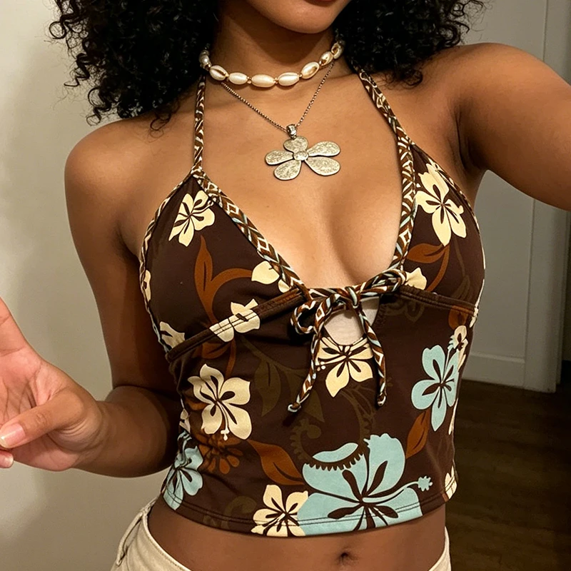 Y2k Individuality Beach Bikini Top Spicy Girls Harajuku Print Subculture Bikini Vest Punk Streetwear Swimwear Goth Vintage Vest